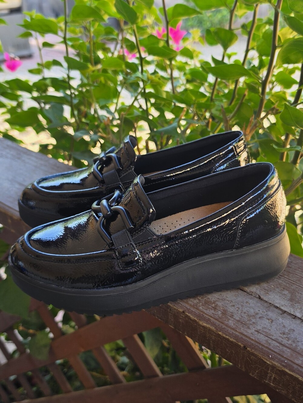 Clarks Zylah Top Black Patent Leather Platform Loafers Size 8 Women's